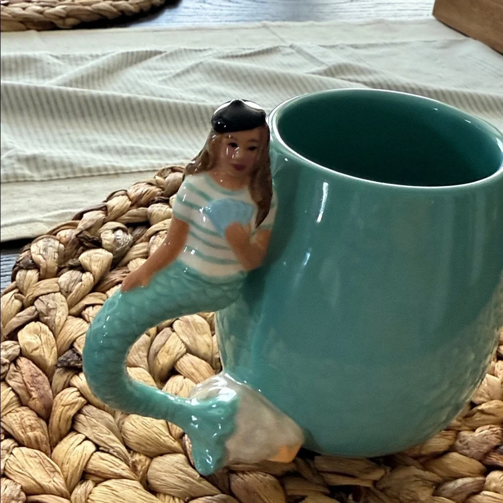 West Elm Mermaid Mug Blue Turquoise 15 Oz Whimsical Nautical Sailor Coffee Mug